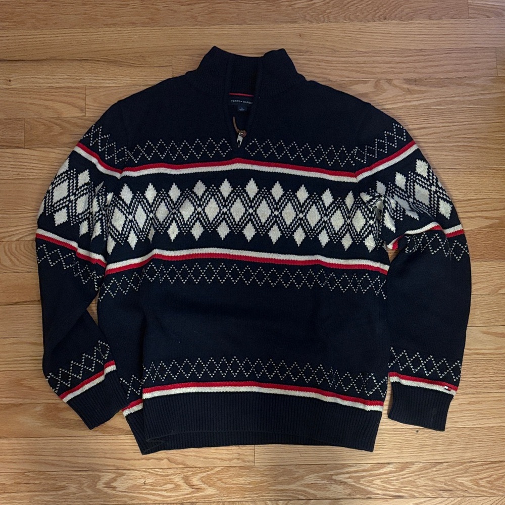 Tommy Hilfiger Black and White Zip-Up Sweater
